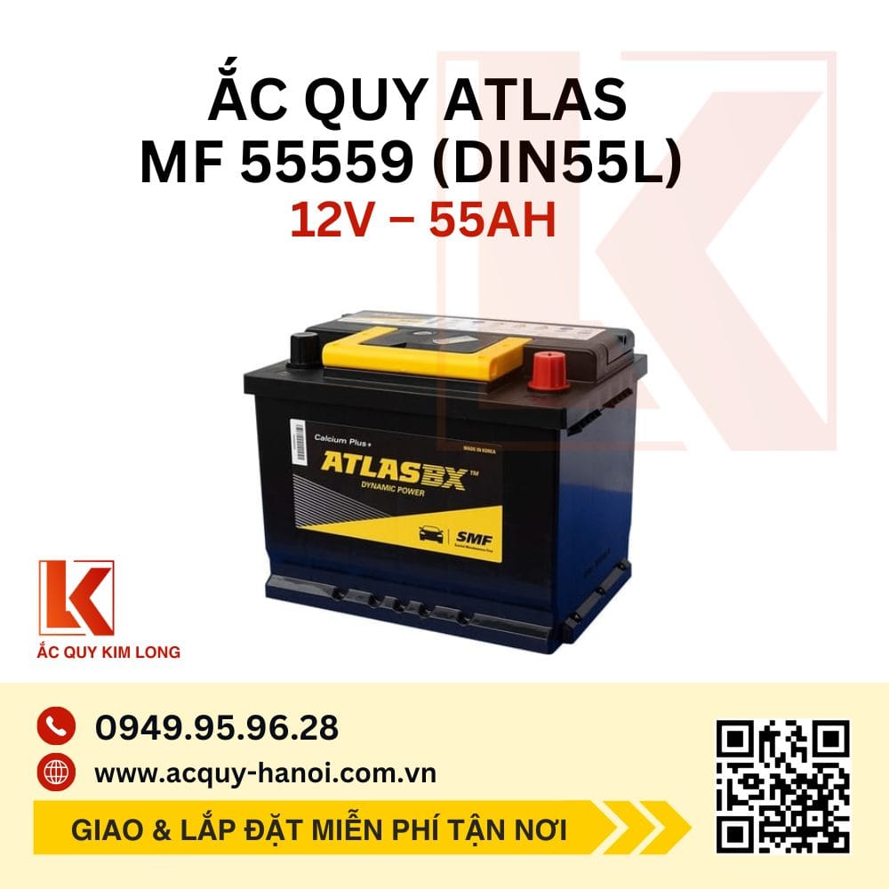 THAY ẮC QUY Ô TÔ ATLAS MF55559 (DIN55L) 12V - 55AH - Bình Ắc Quy Chính ...